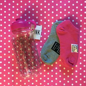 Victoria’s Secret PINK Campus Water Bottle +2 Pairs Socks Gift Set Bundle